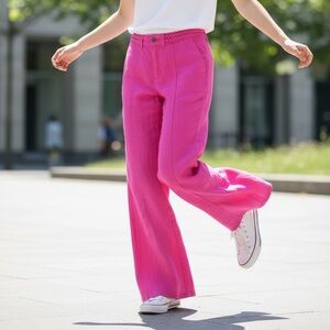 NWT $99 Habitual Pink Flambe Pintuck Flared Linen Cotton Blend Pants - Sz 6/28